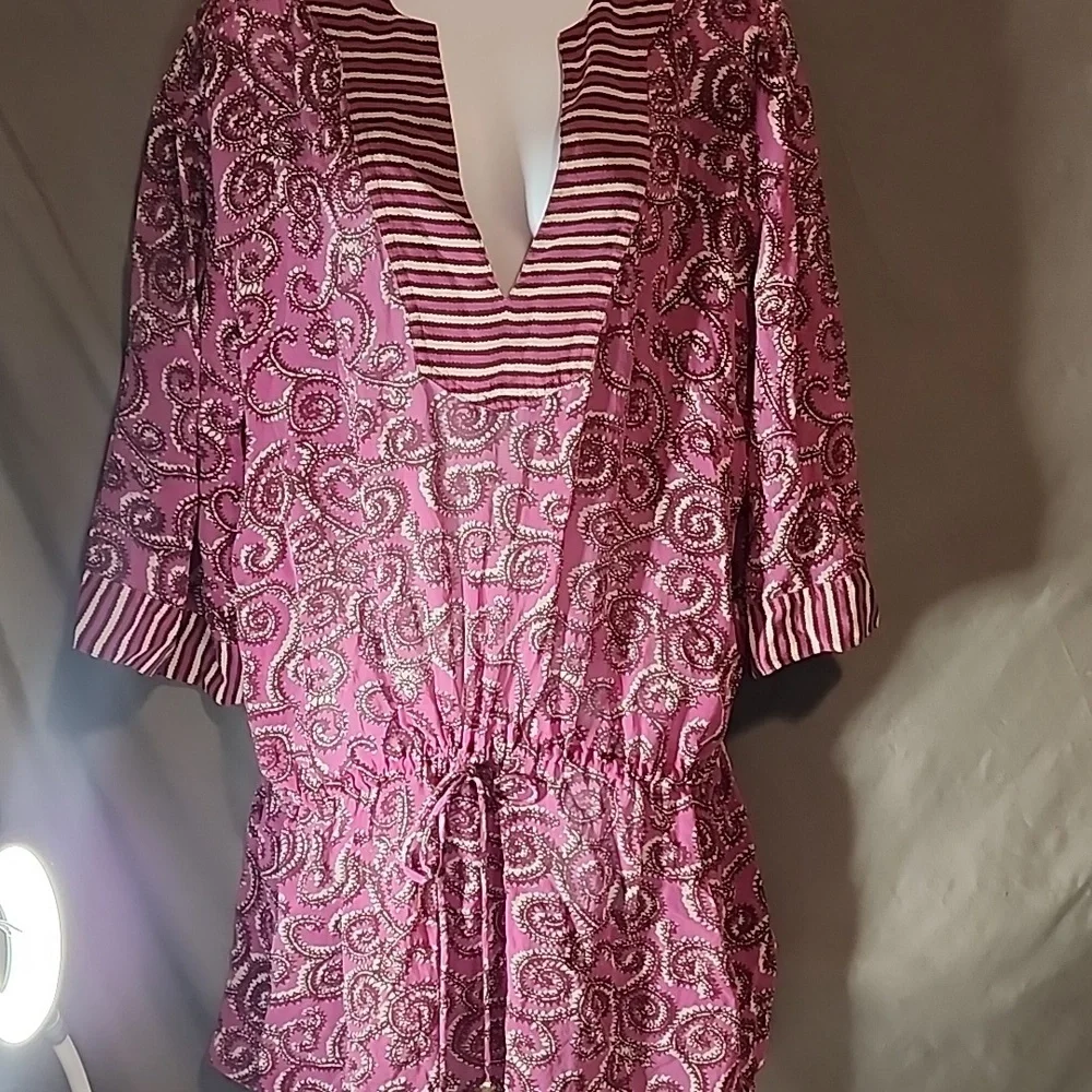 Tory Burch Purple and White Patterned Blouse Or Swim Cover Up
